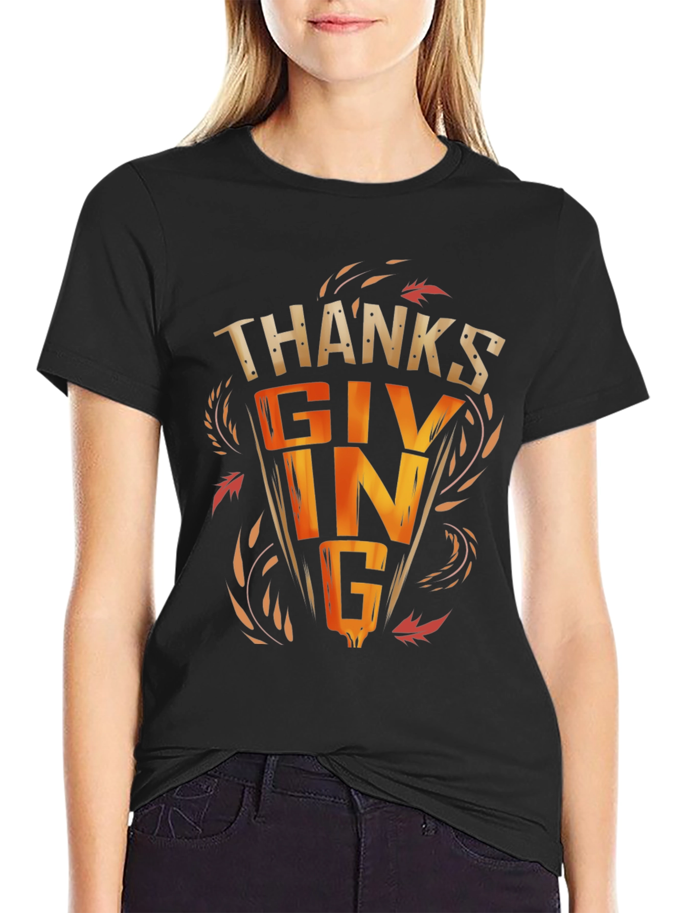 Thanksgiving Graphic Print Black T-Shirt
