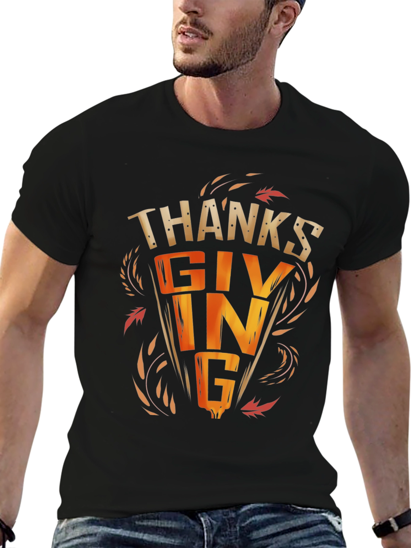 Thanksgiving Graphic Print Black T-Shirt