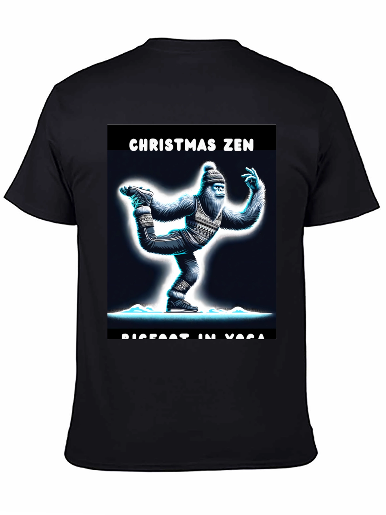 Christmas Zen Bigfoot in Yoga T-Shirt