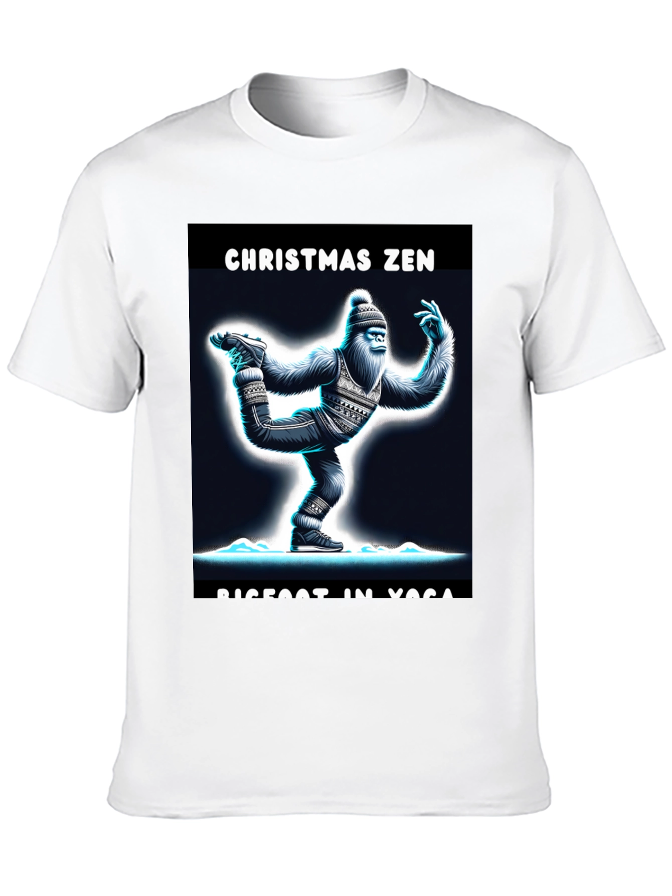 Christmas Zen Bigfoot in Yoga T-Shirt