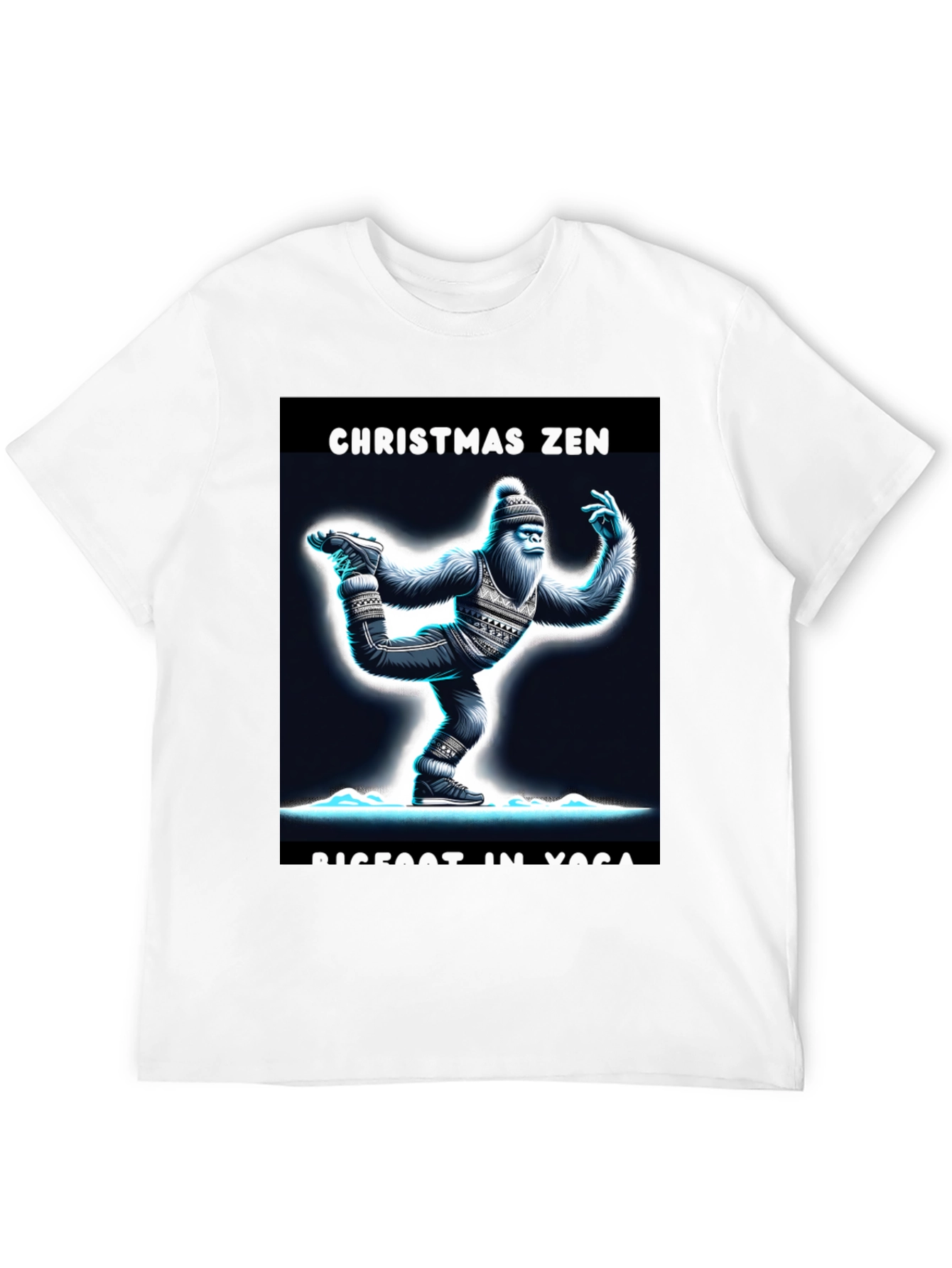 Christmas Zen Bigfoot in Yoga T-Shirt