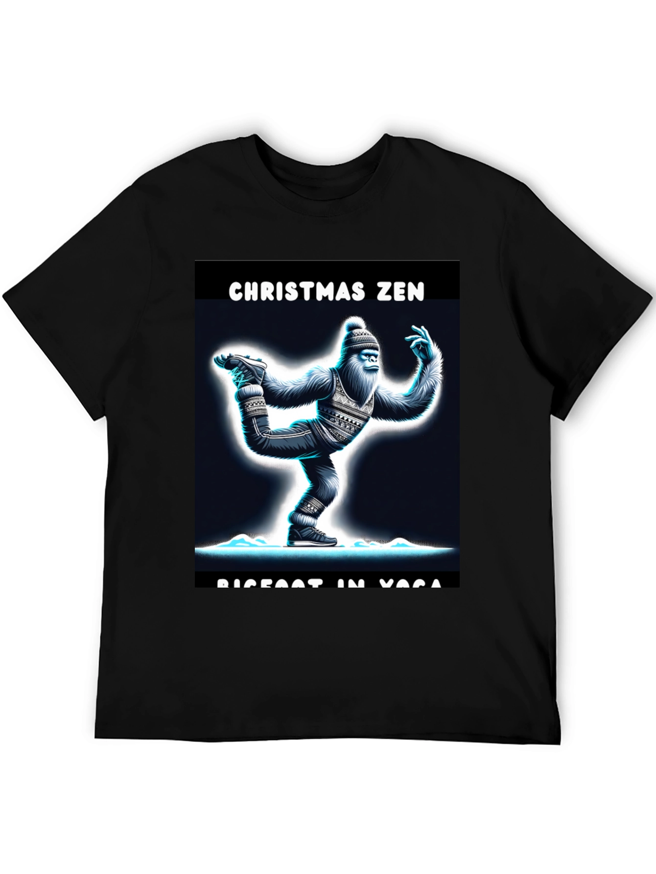 Christmas Zen Bigfoot in Yoga T-Shirt