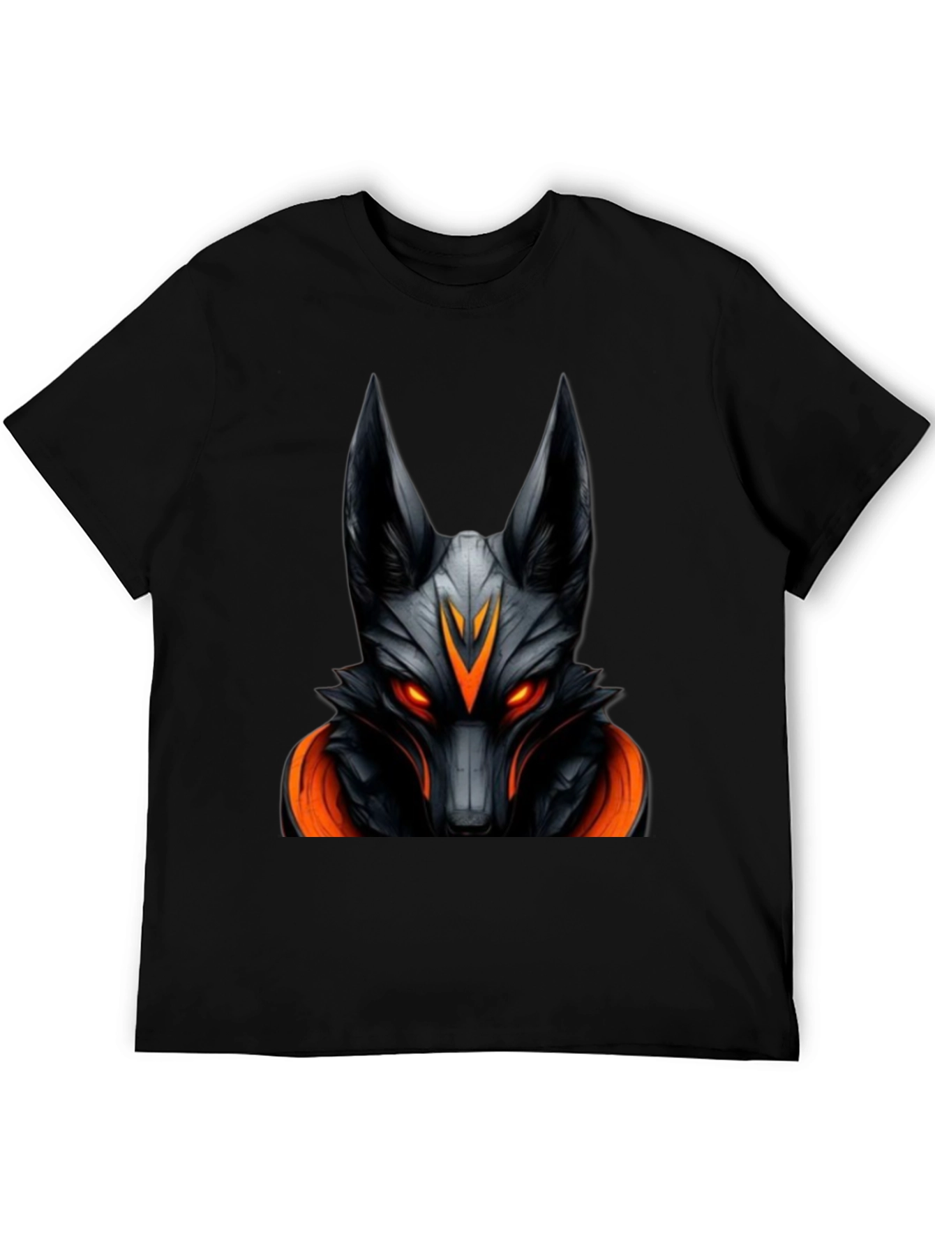 Mens Black Graphic Tee - Anubis Wolf Design