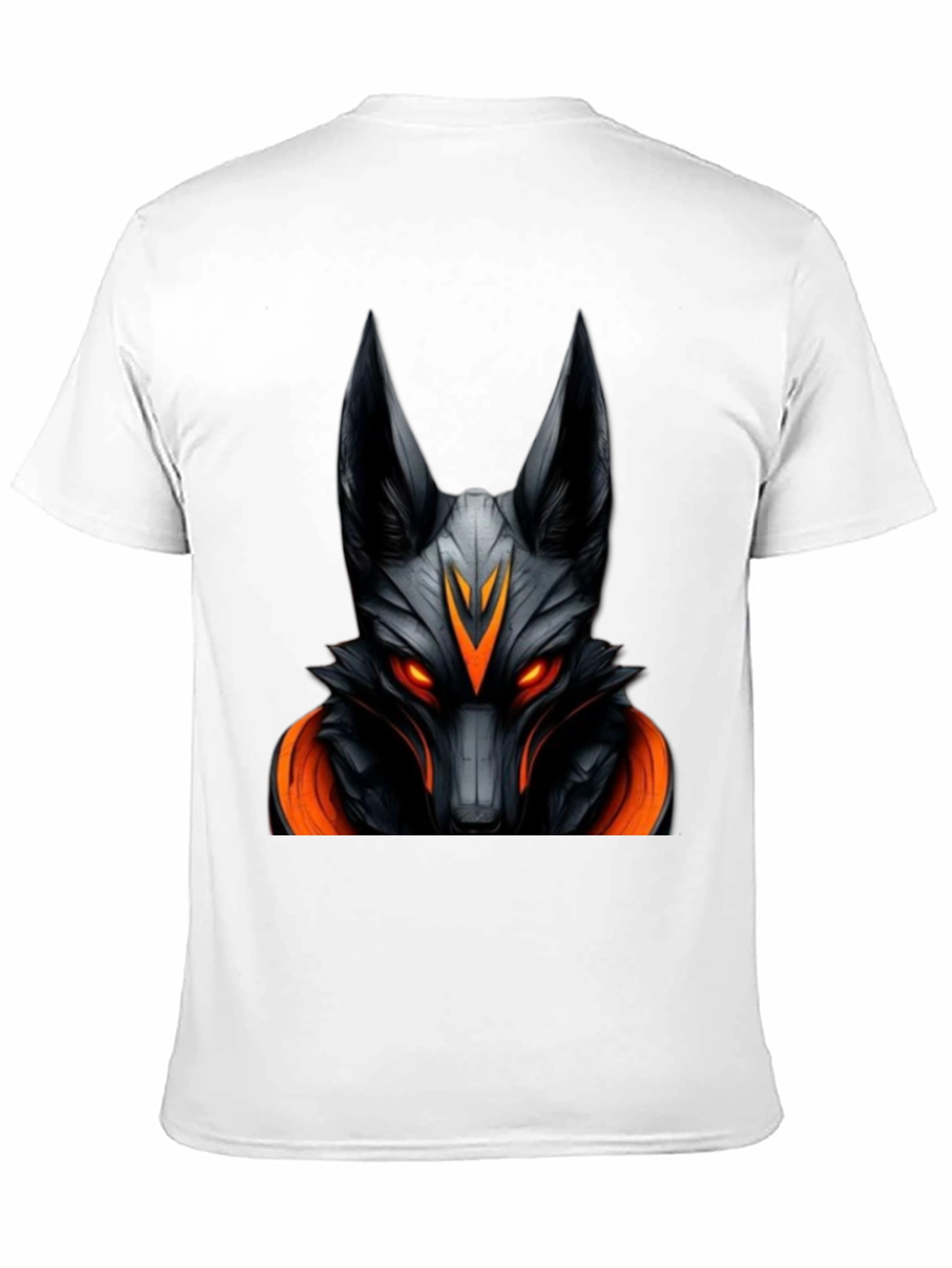Mens Black Graphic Tee - Anubis Wolf Design