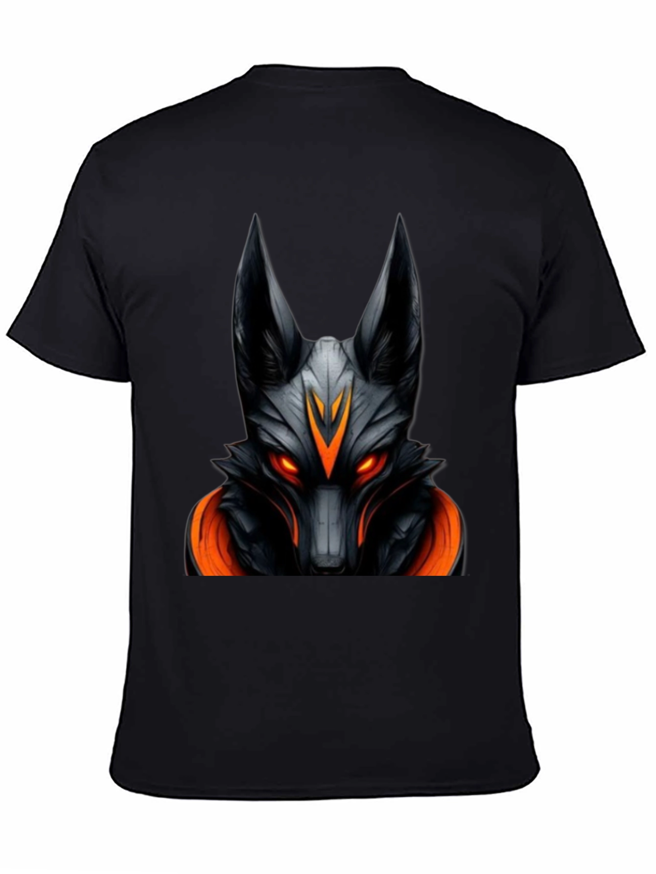 Mens Black Graphic Tee - Anubis Wolf Design