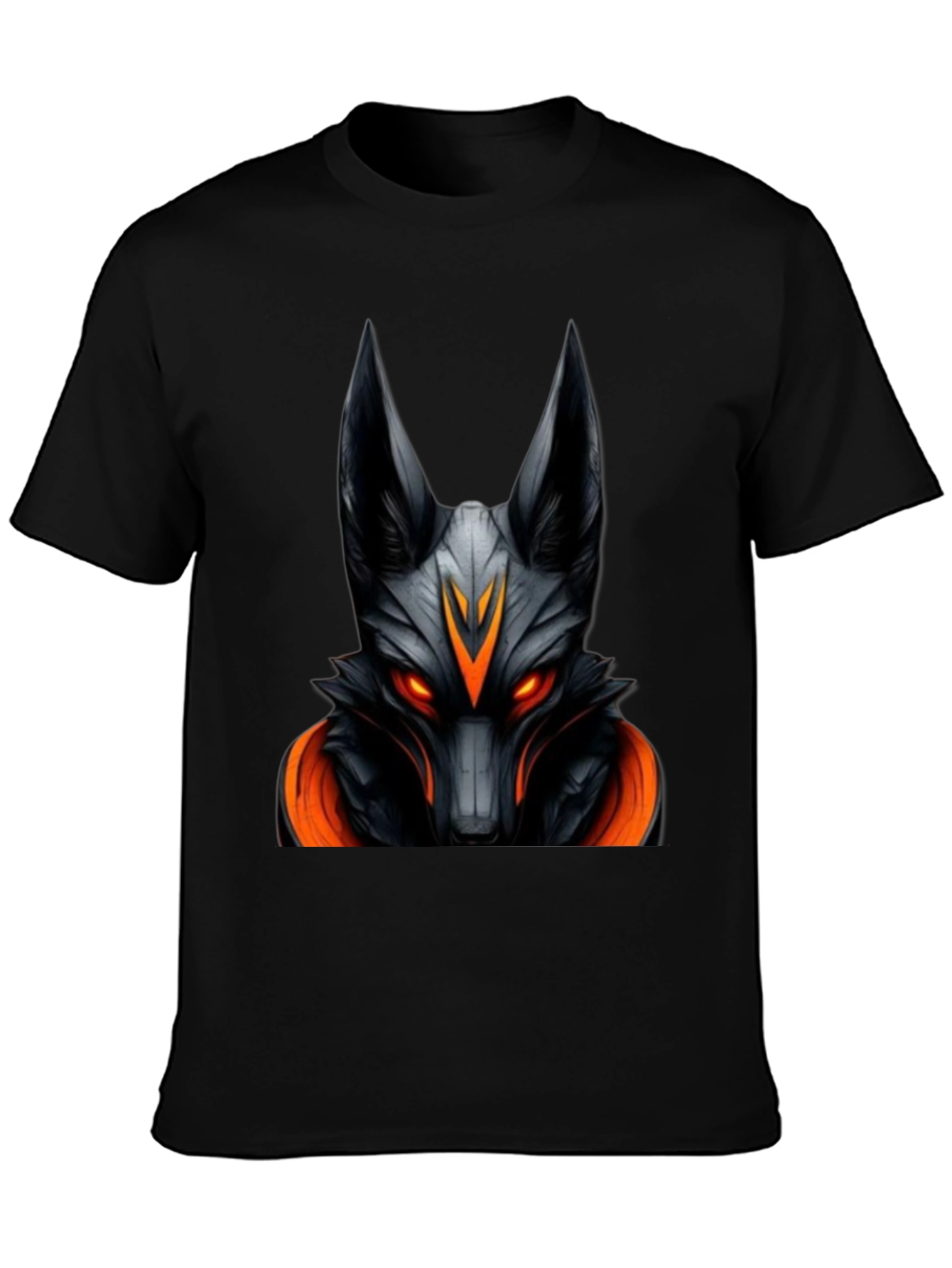 Mens Black Graphic Tee - Anubis Wolf Design
