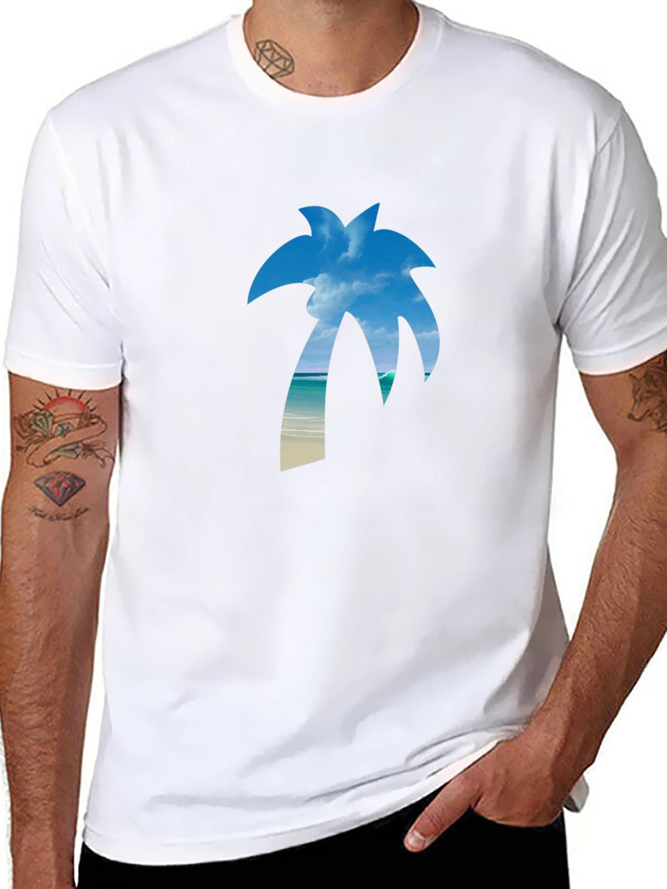 Tropical Palm Tree Graphic Tee - Black