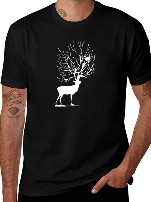 Deer & Tree Graphic Black T-Shirt - Nature Inspired Design