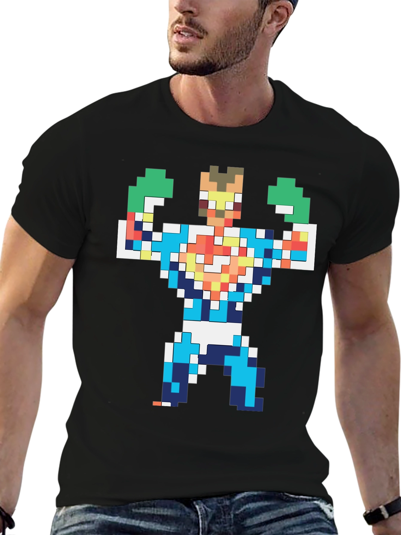 Pixelated Hero Graphic T-Shirt - Retro Gaming Style
