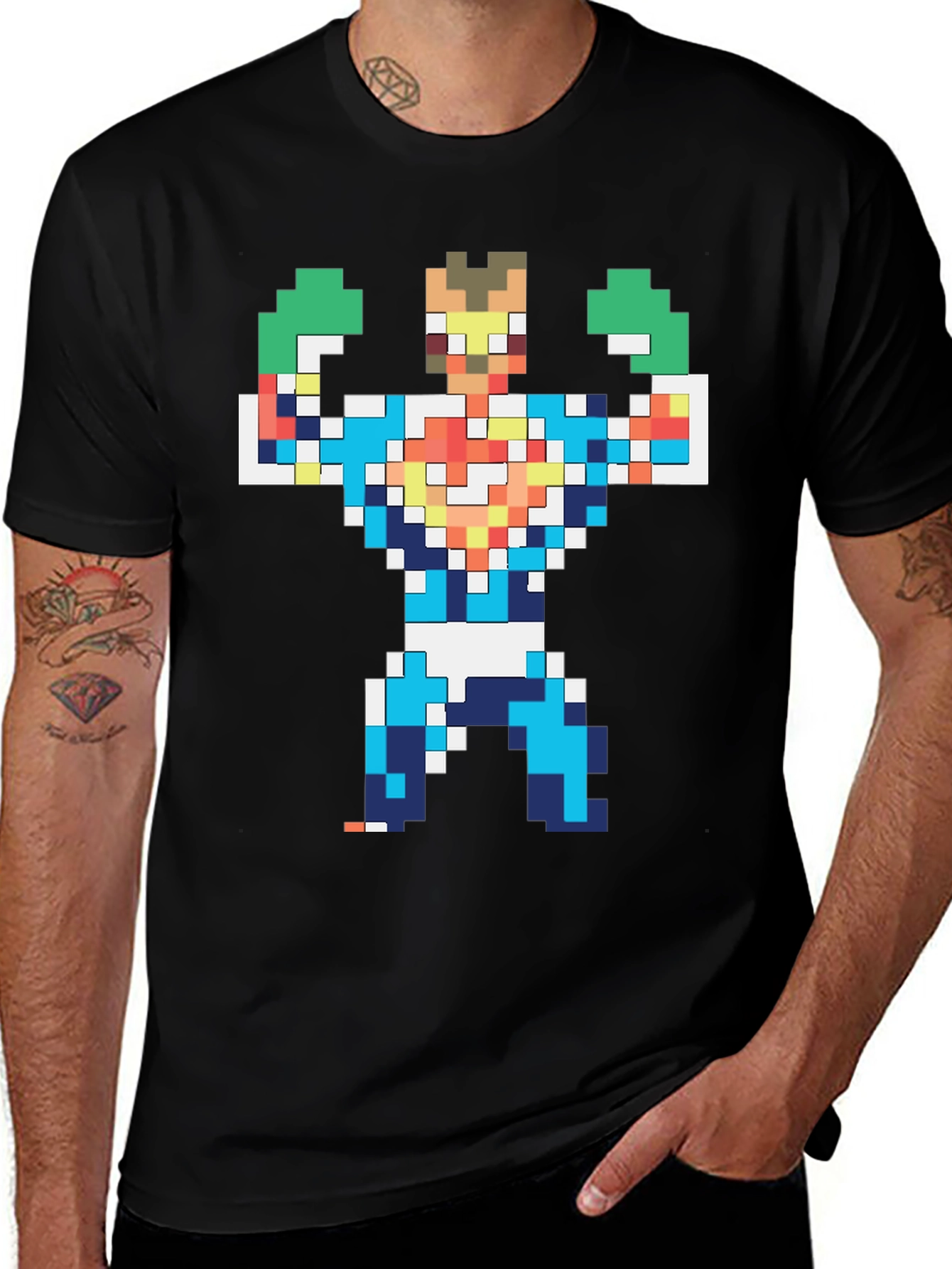 Pixelated Hero Graphic T-Shirt - Retro Gaming Style