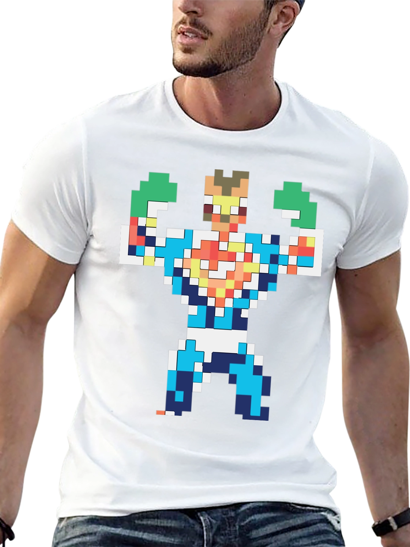 Pixelated Hero Graphic T-Shirt - Retro Gaming Style