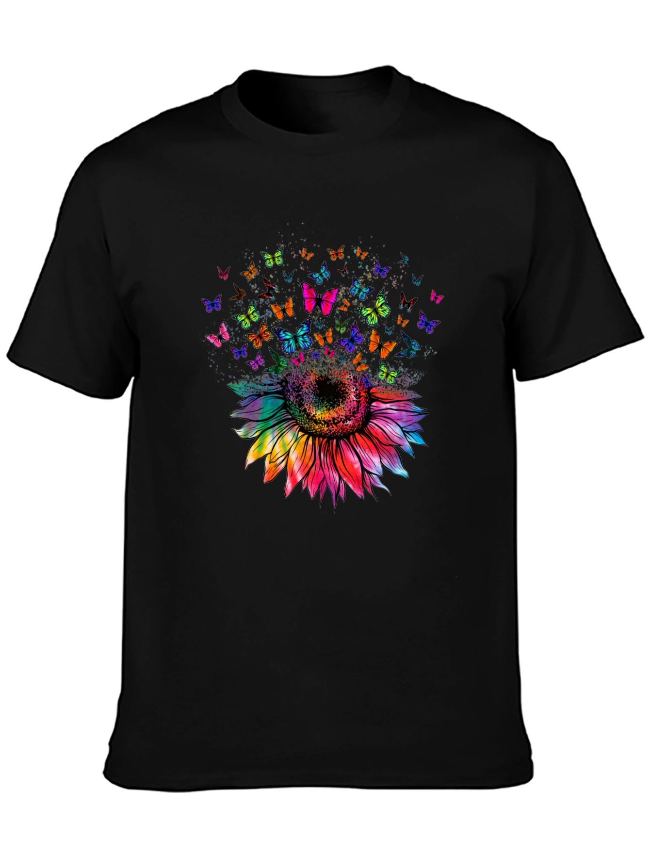 Sunflower Butterfly Graphic Tee - Black Cotton Blend