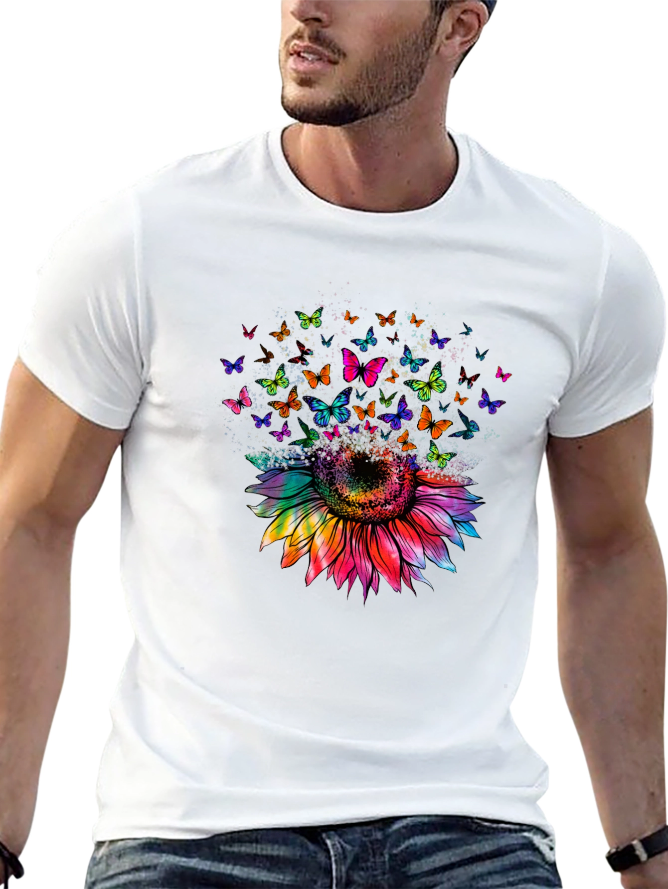 Sunflower Butterfly Graphic Tee - Black Cotton Blend