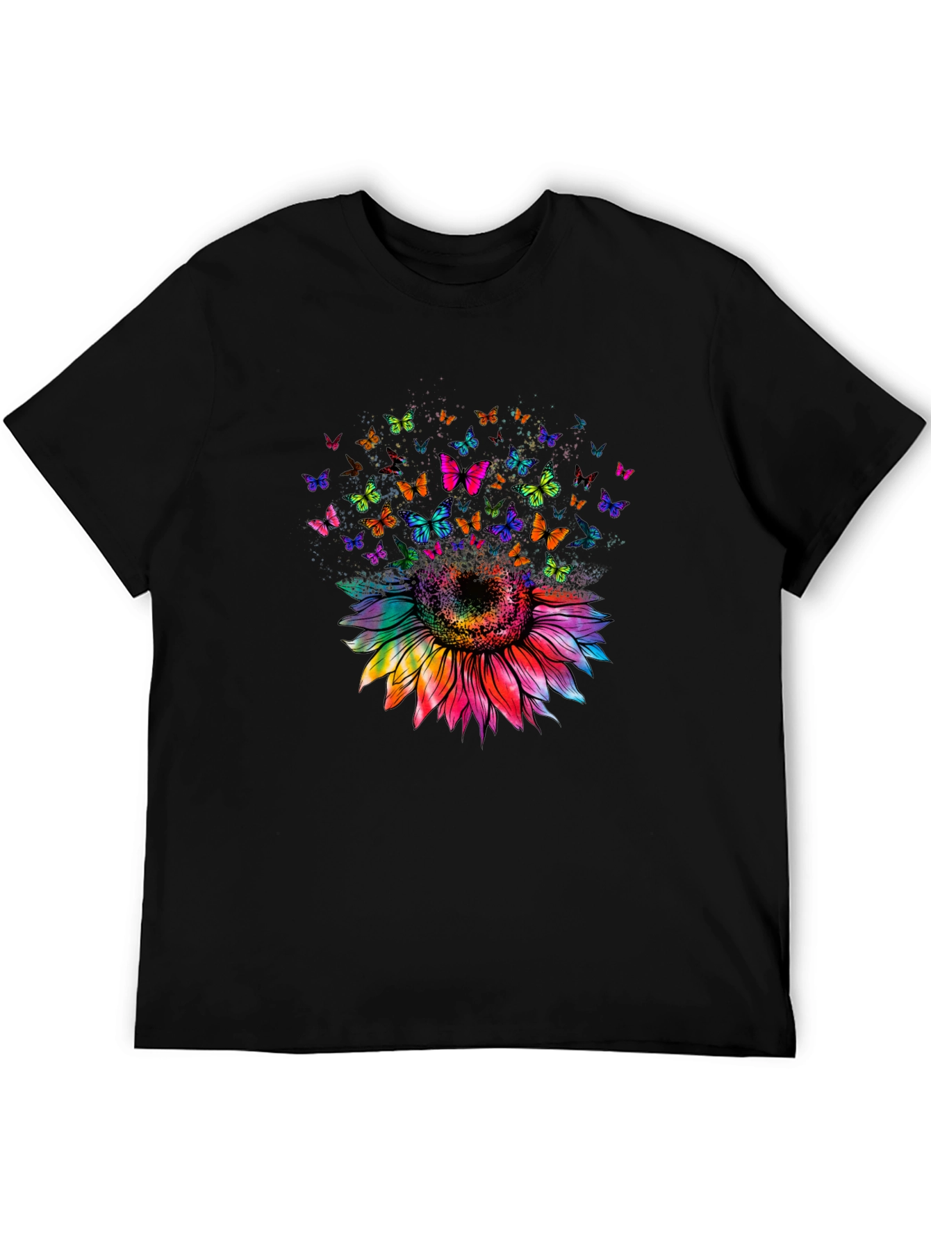 Sunflower Butterfly Graphic Tee - Black Cotton Blend