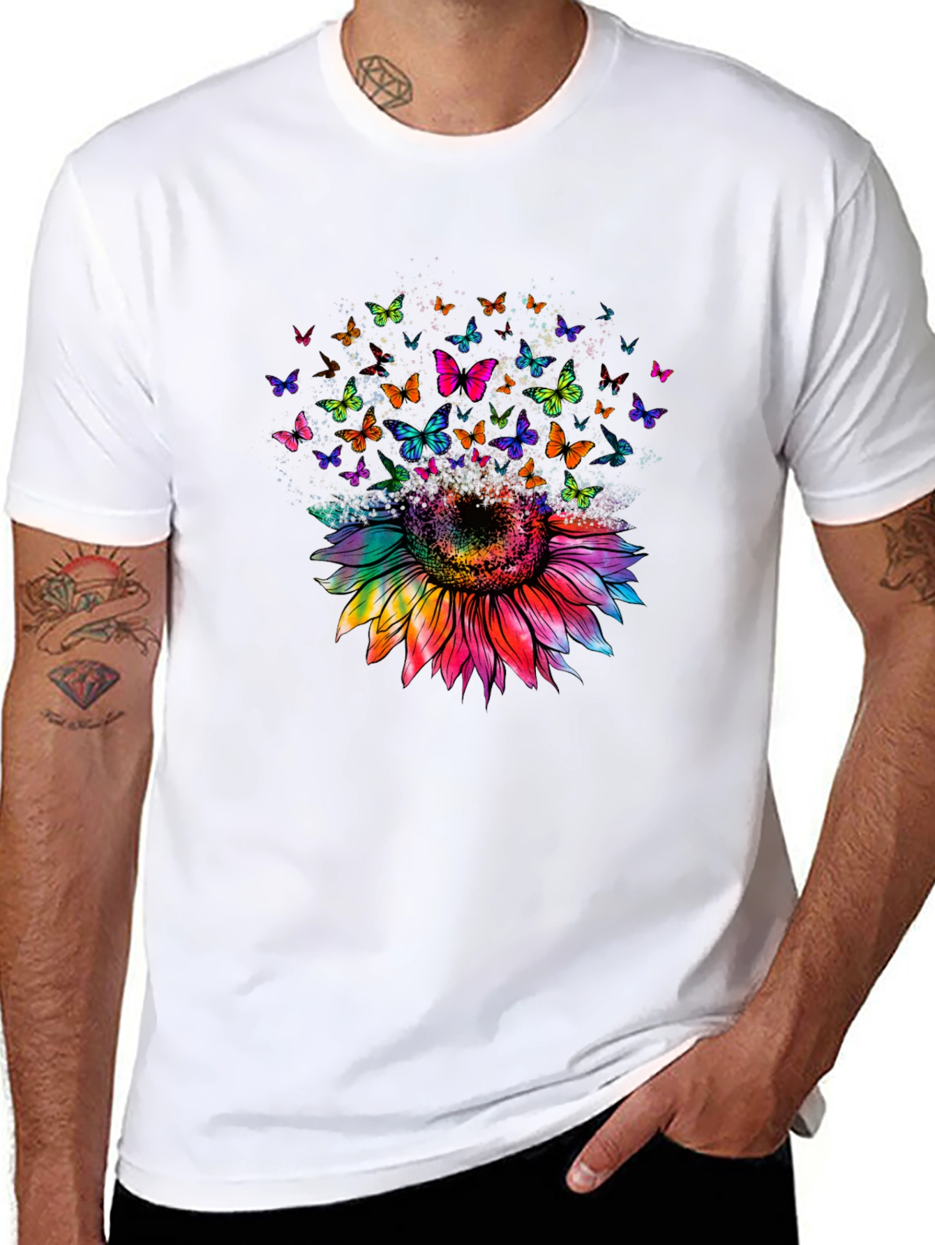 Sunflower Butterfly Graphic Tee - Black Cotton Blend
