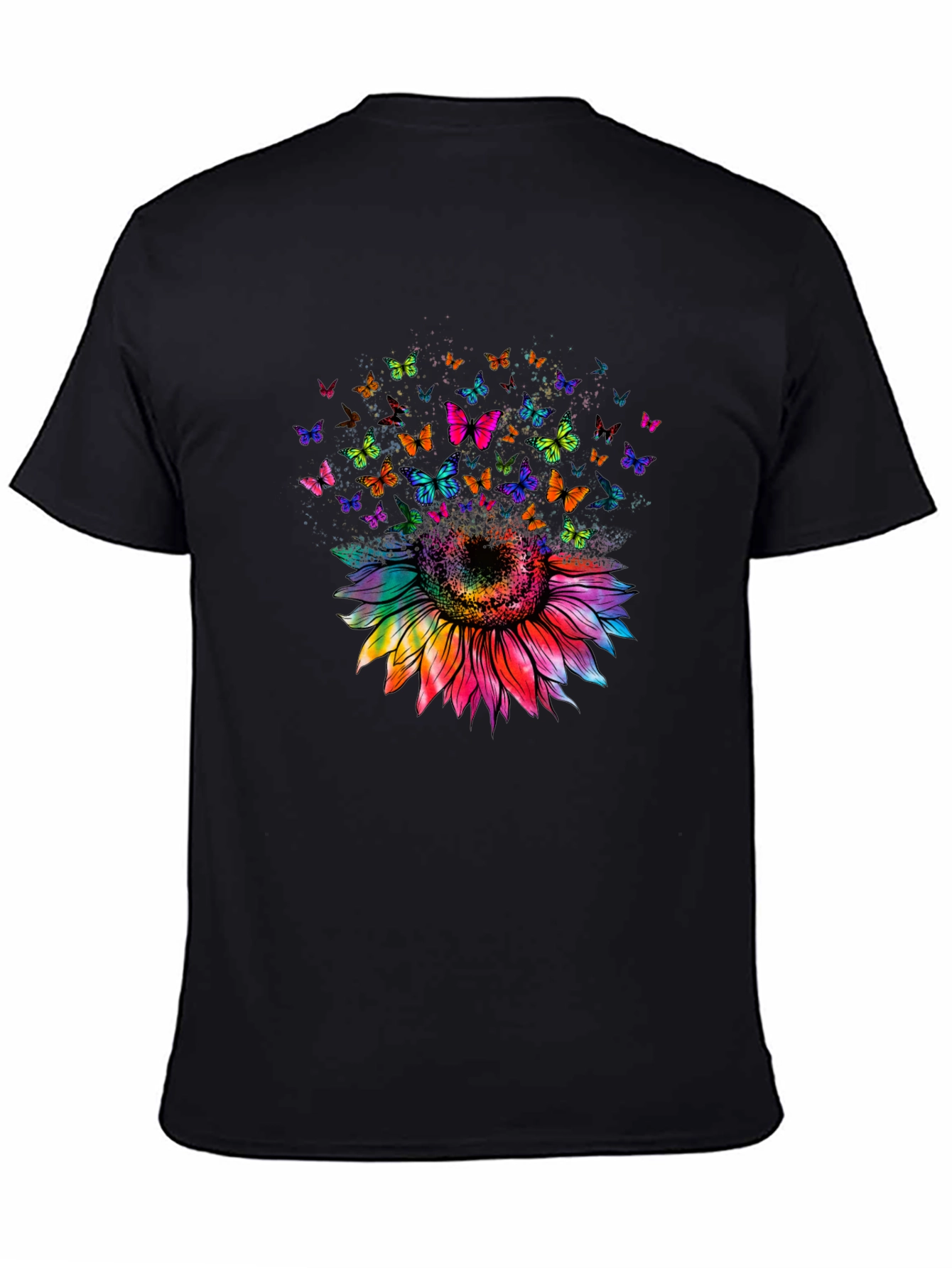 Sunflower Butterfly Graphic Tee - Black Cotton Blend