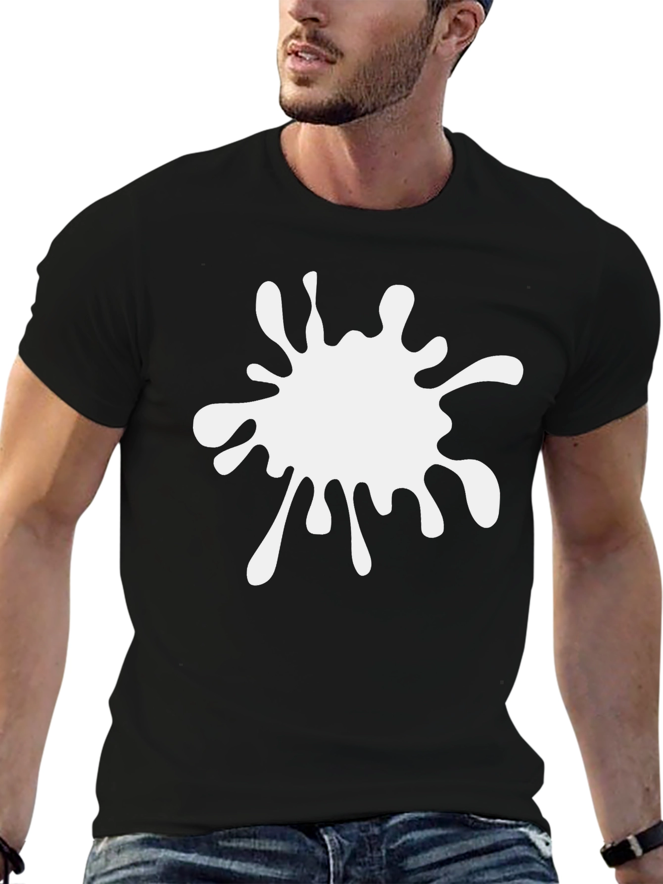 Black T-Shirt with White Paint Splatter Graphic