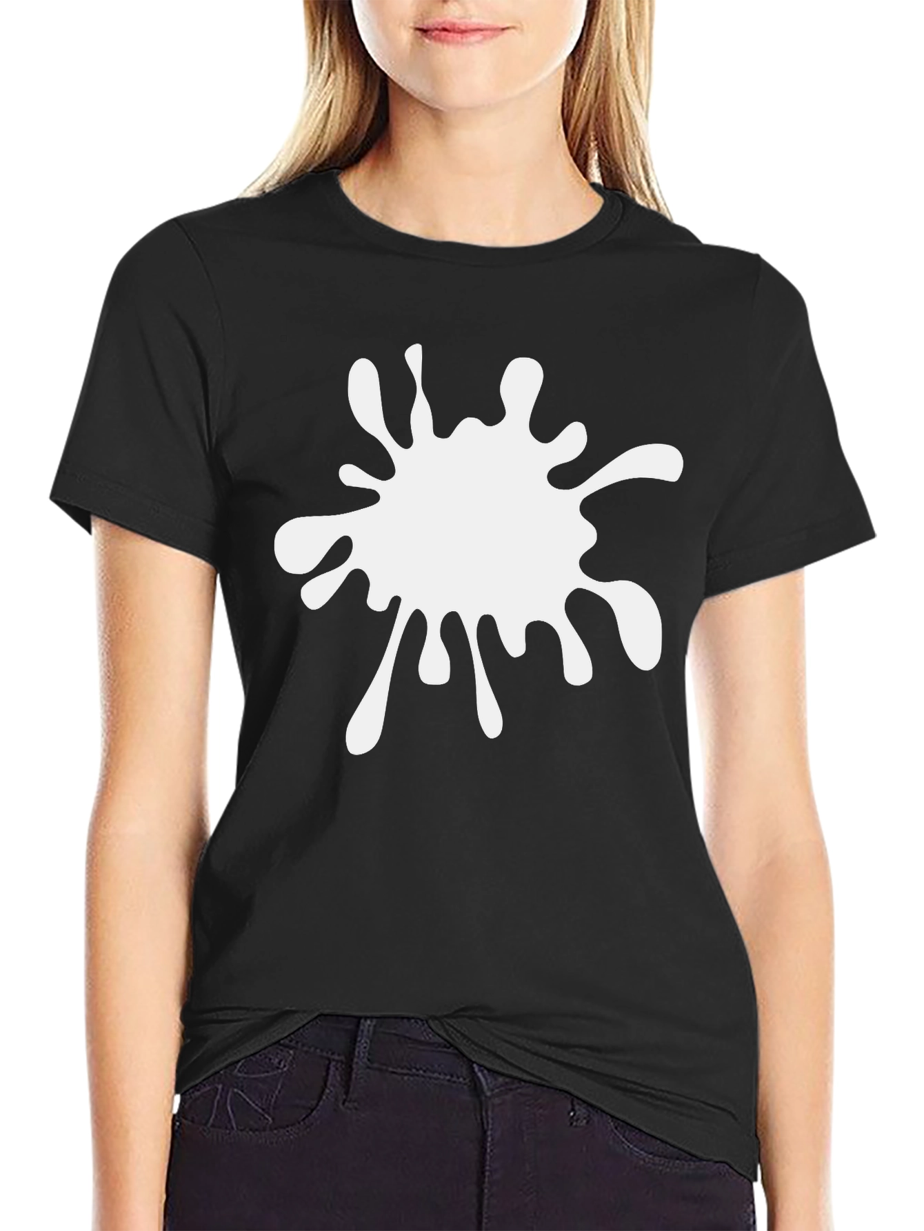 Black T-Shirt with White Paint Splatter Graphic