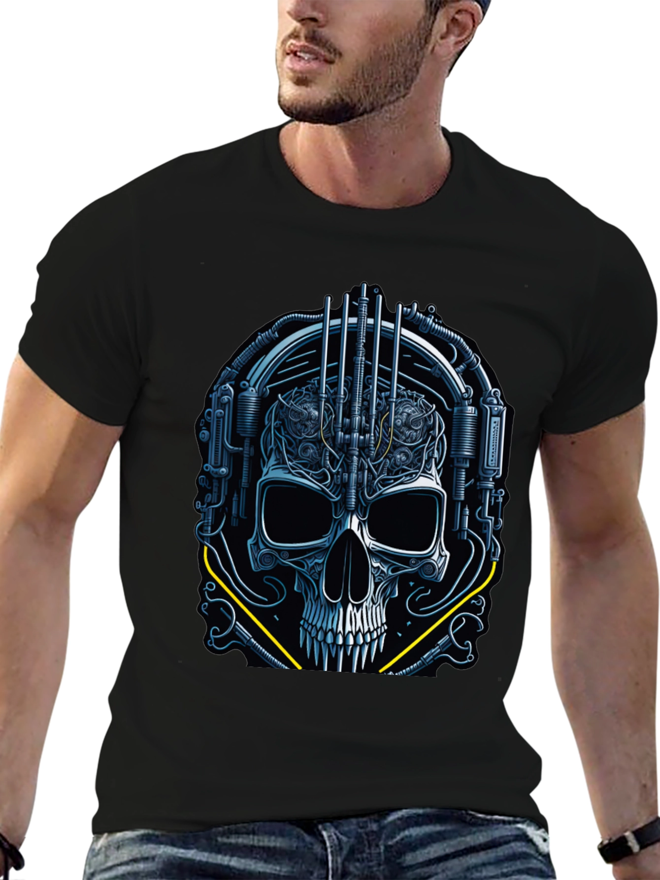 Cyberpunk Skull Graphic Tee - Dark Future Style