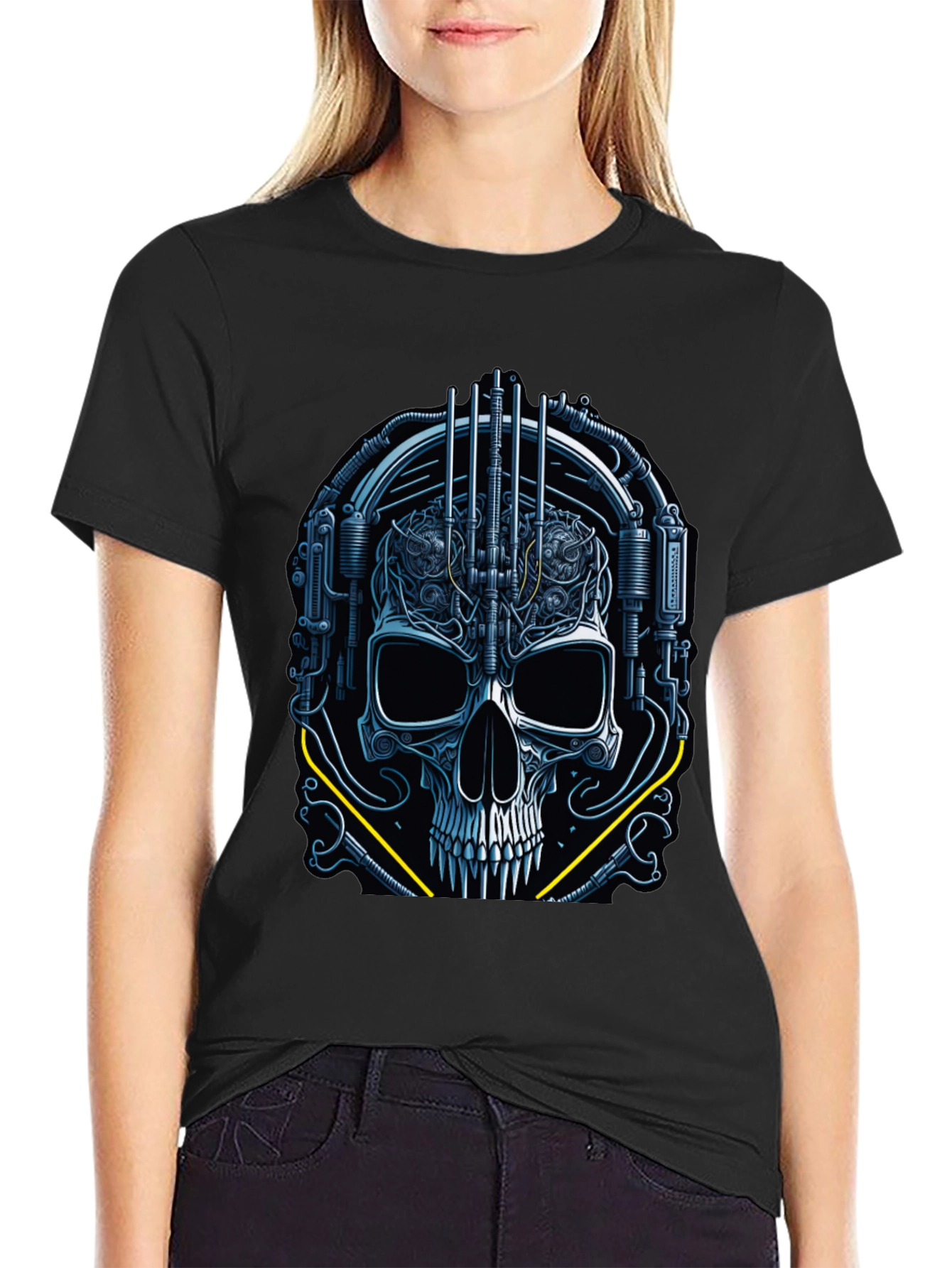 Cyberpunk Skull Graphic Tee - Dark Future Style