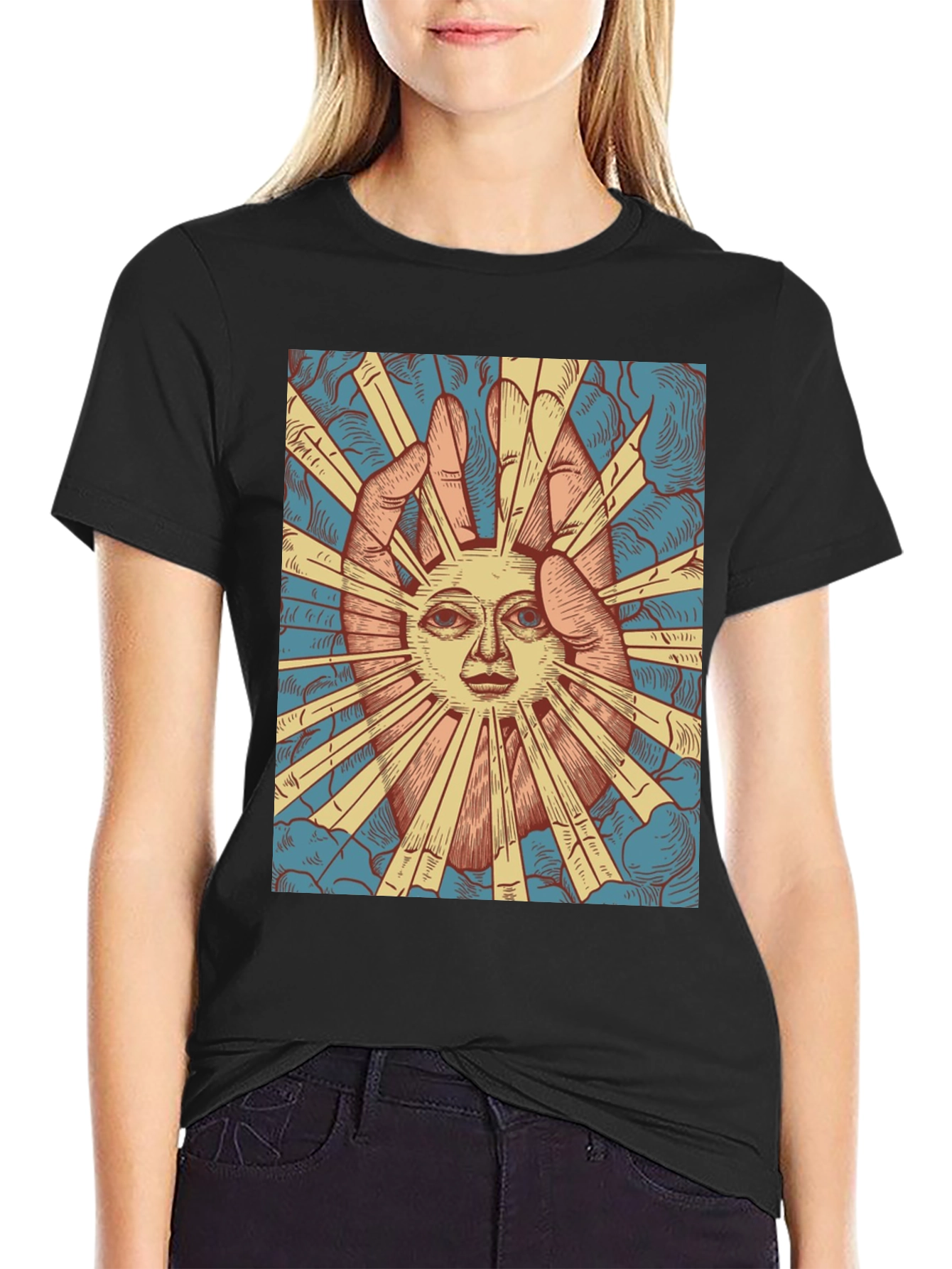 Sun Face Graphic Tee - Black