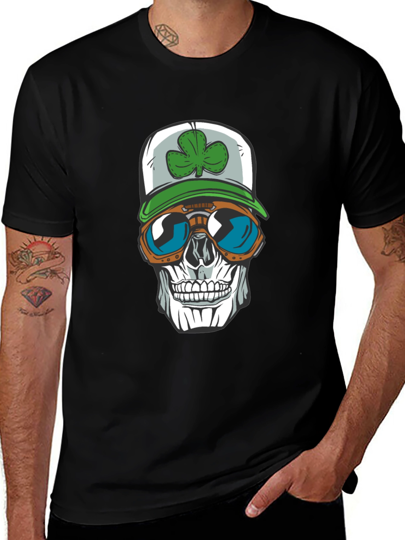 Skull with Shamrock Hat T-Shirt
