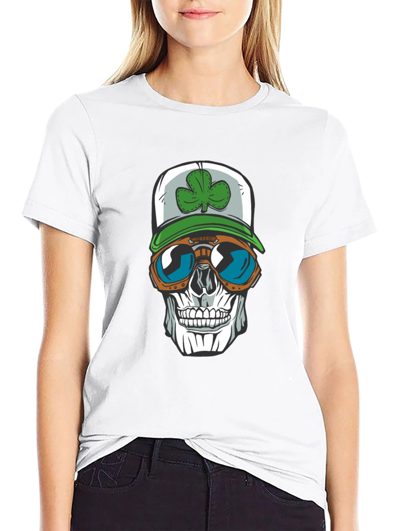 Skull with Shamrock Hat T-Shirt