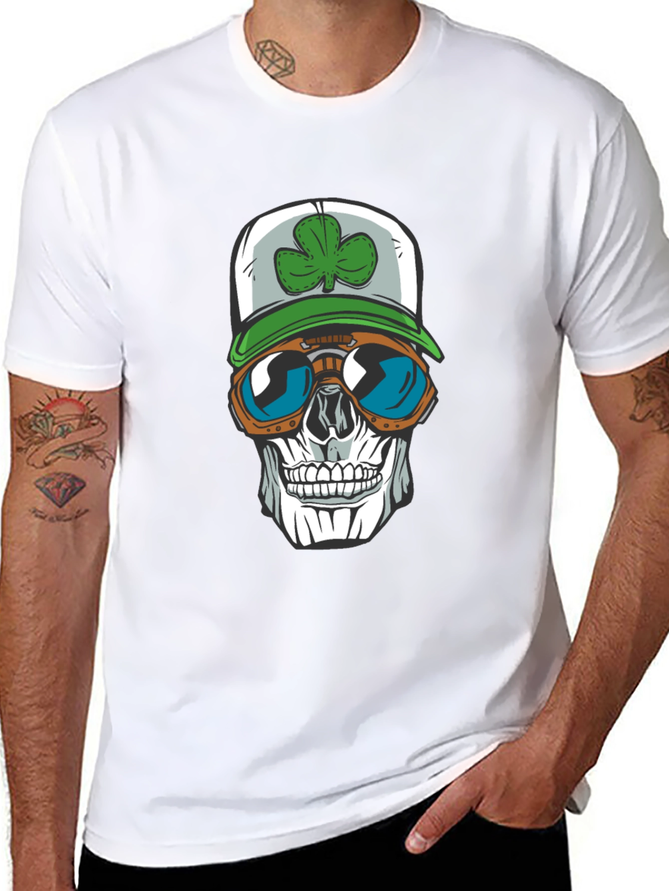 Skull with Shamrock Hat T-Shirt