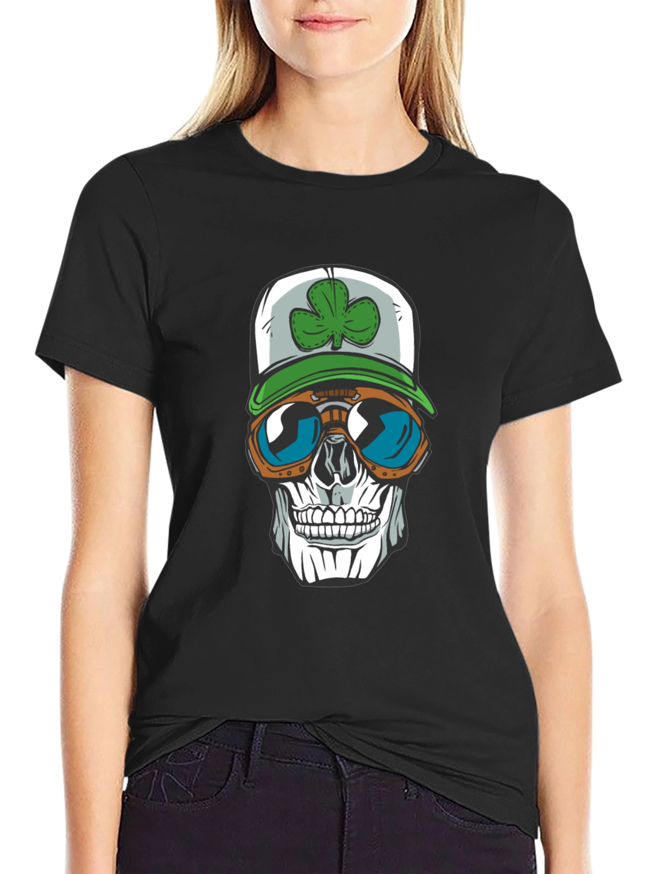 Skull with Shamrock Hat T-Shirt