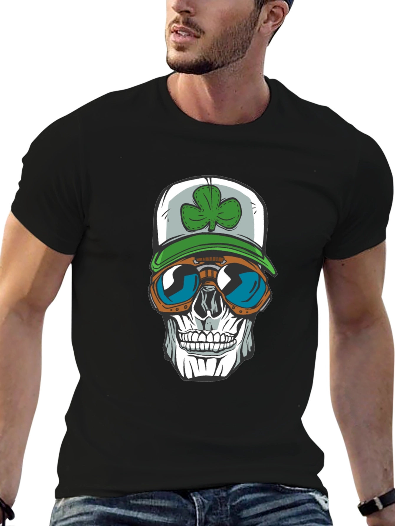 Skull with Shamrock Hat T-Shirt