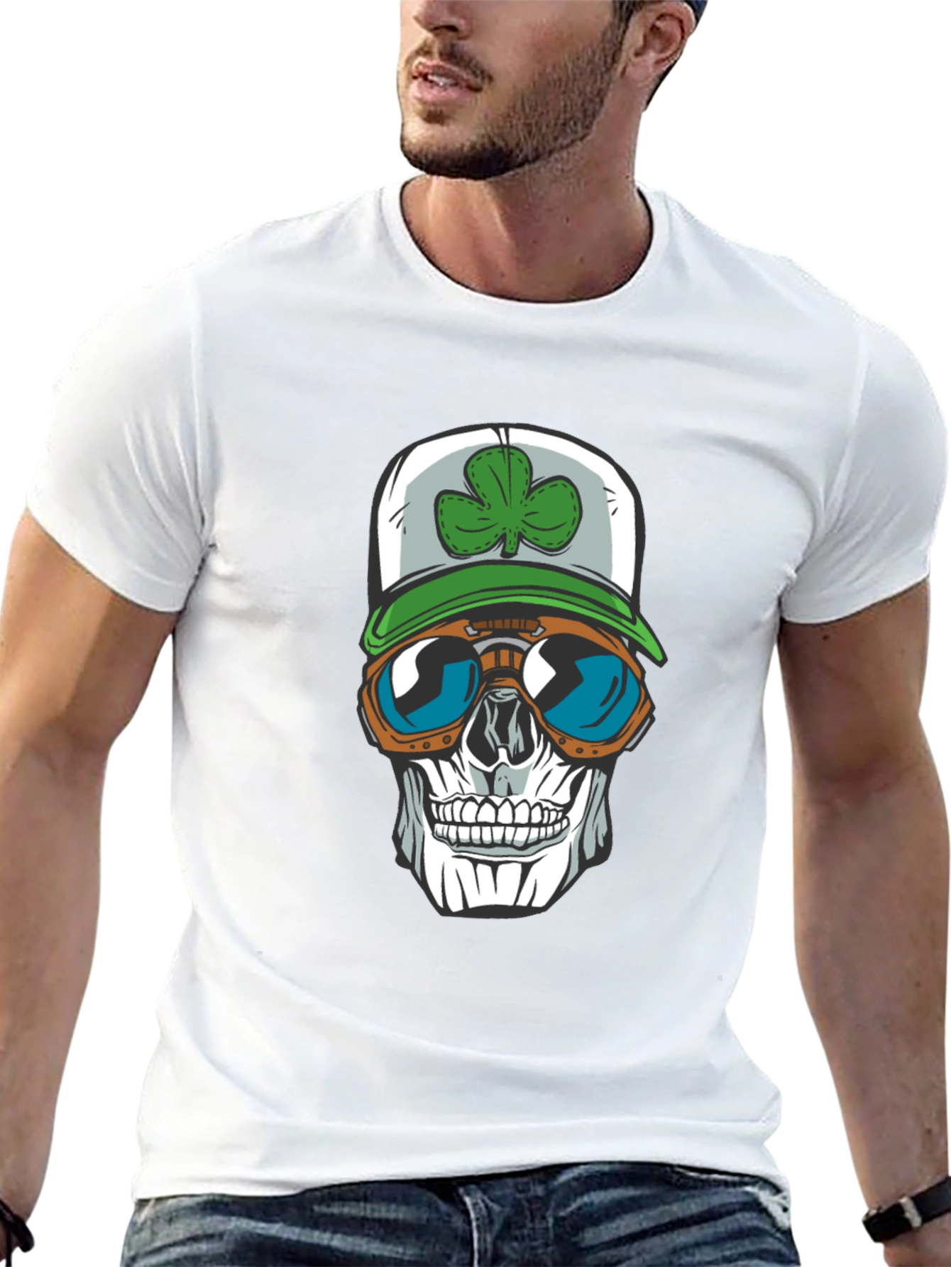 Skull with Shamrock Hat T-Shirt
