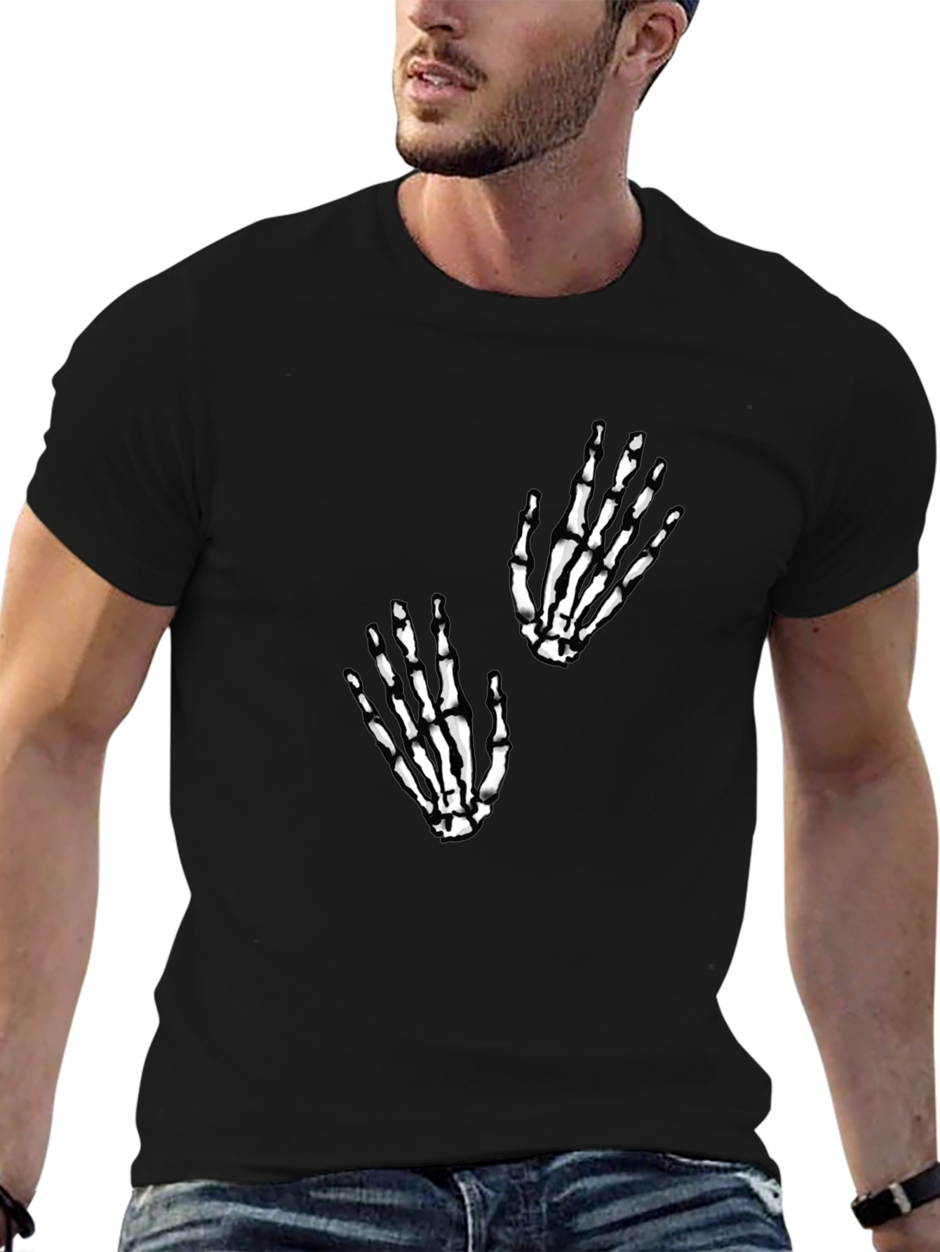 Skeleton Hand Graphic Tee - Black Cotton Blend