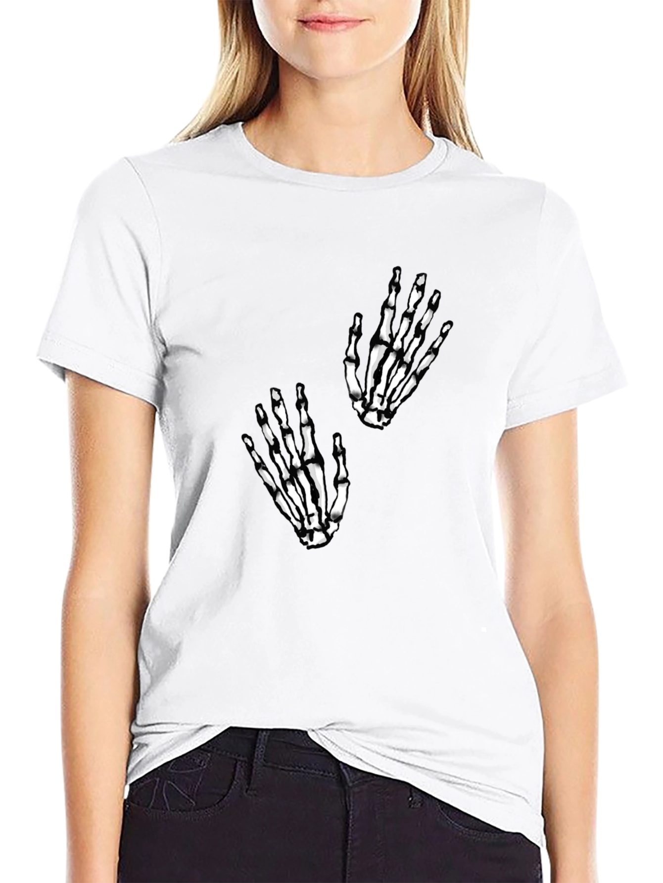 Skeleton Hand Graphic Tee - Black Cotton Blend