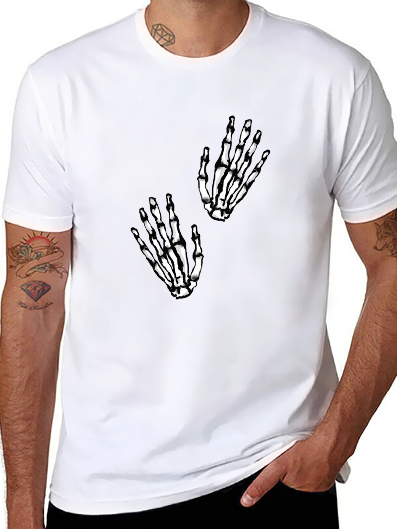 Skeleton Hand Graphic Tee - Black Cotton Blend