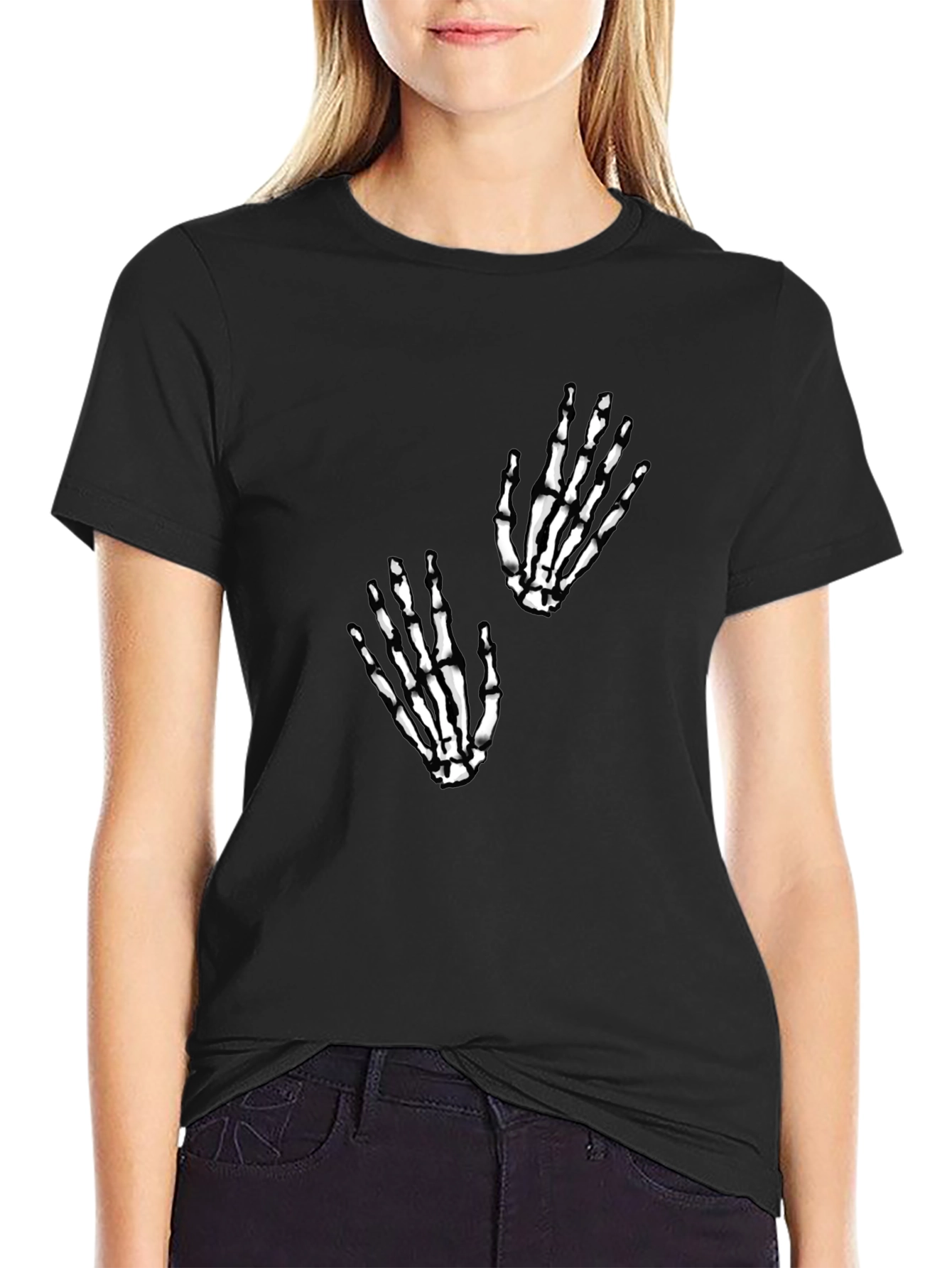 Skeleton Hand Graphic Tee - Black Cotton Blend
