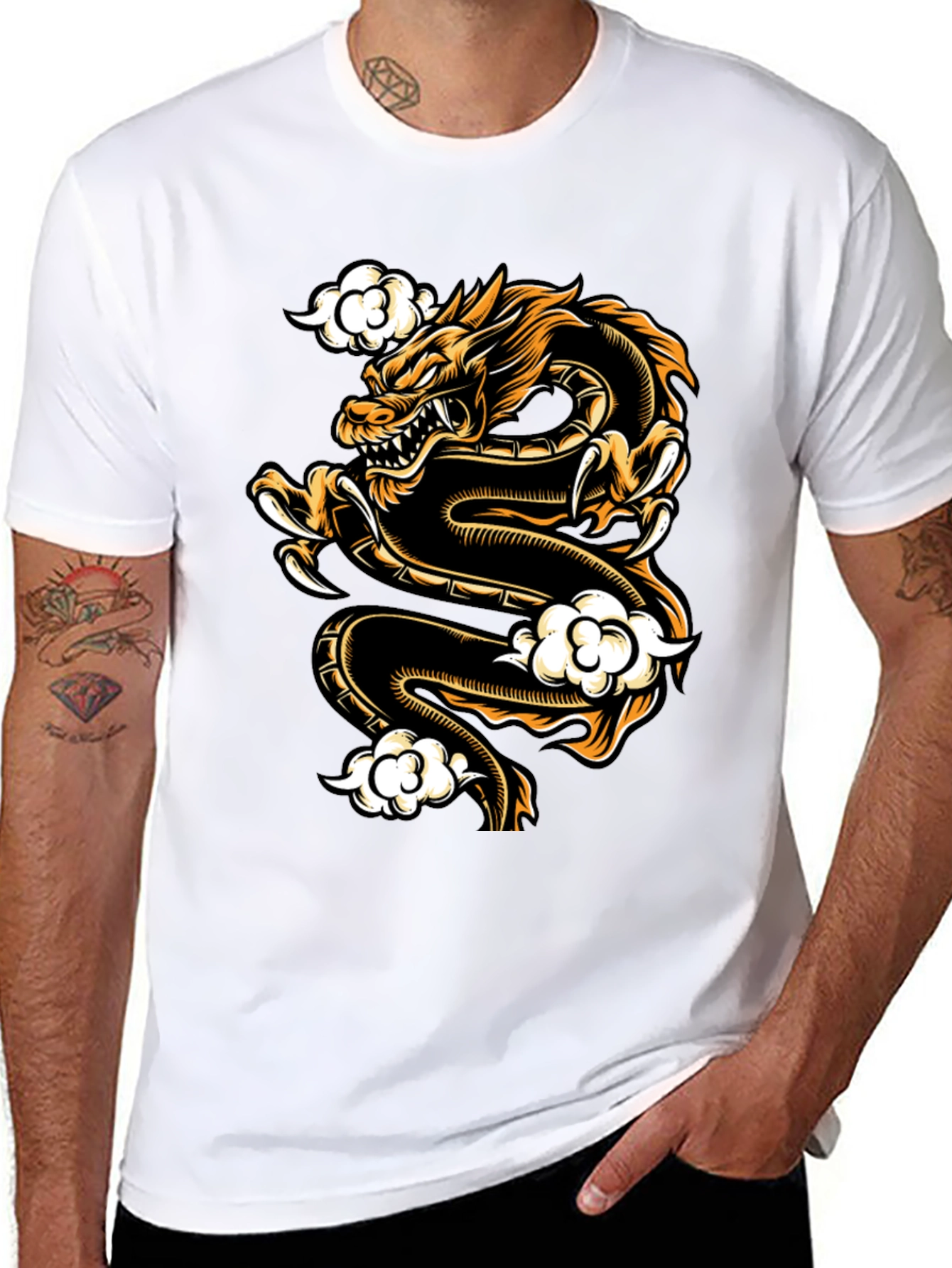 Dragon Graphic Tee - Black Crew Neck T-Shirt