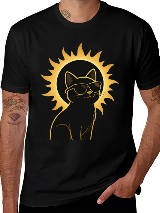 Cool Cat Sun Graphic Tee - Black Cotton T-Shirt