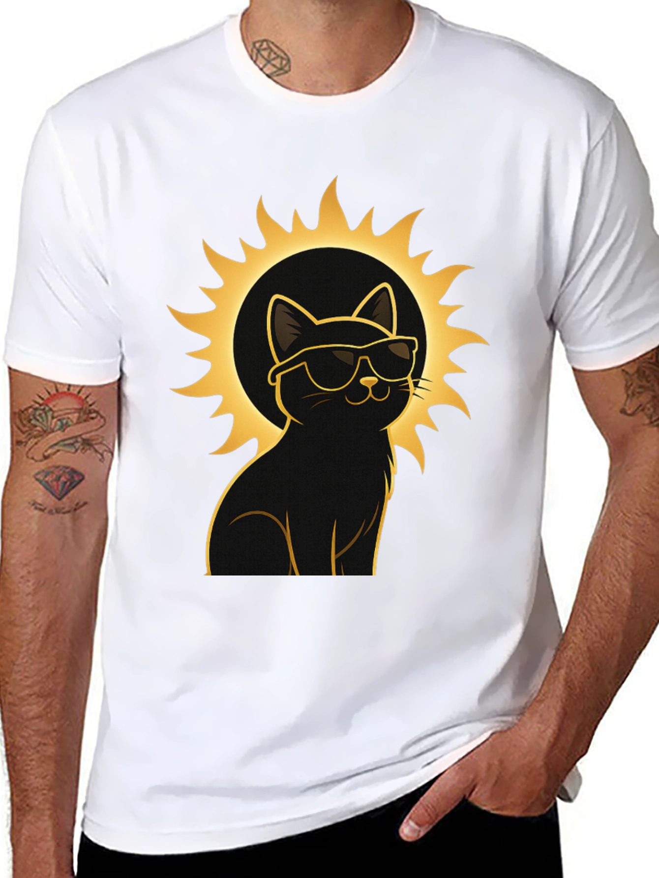 Cool Cat Sun Graphic Tee - Black Cotton T-Shirt