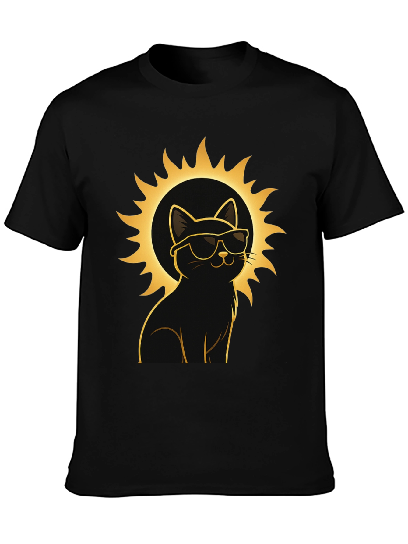 Cool Cat Sun Graphic Tee - Black Cotton T-Shirt