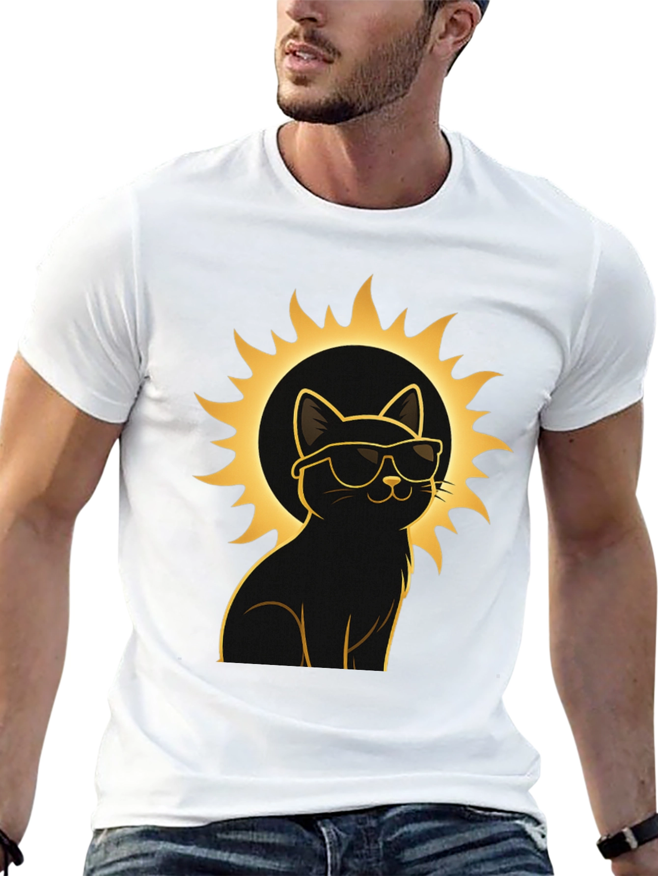 Cool Cat Sun Graphic Tee - Black Cotton T-Shirt
