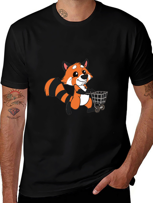 Cute Raccoon Shopping T-Shirt - Black Cotton Tee