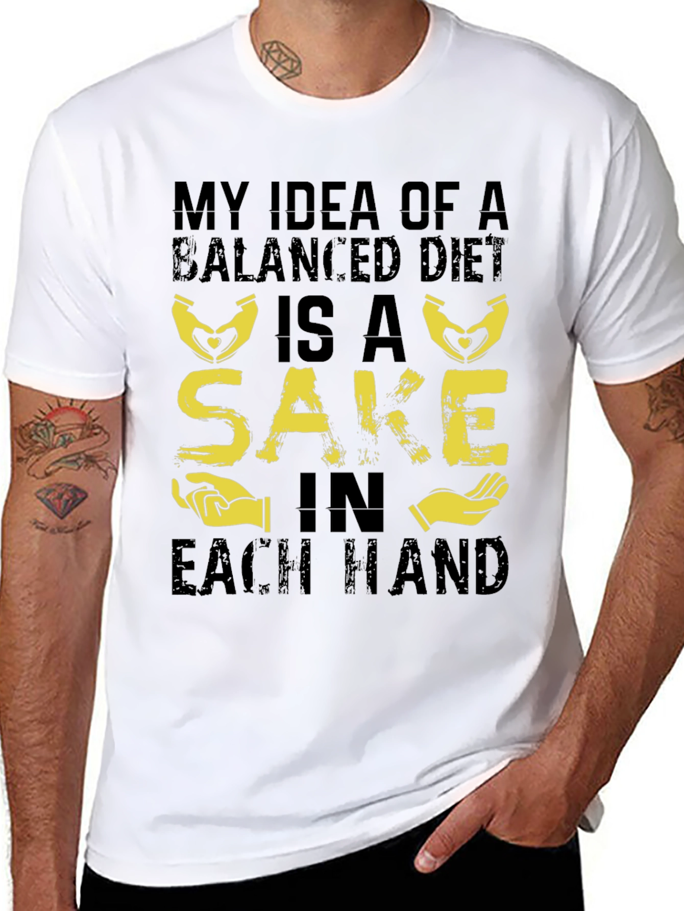 Balanced Diet Sake Hand T-Shirt - Funny Graphic Tee