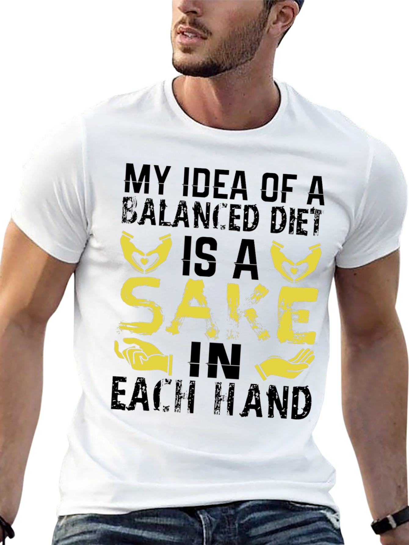 Balanced Diet Sake Hand T-Shirt - Funny Graphic Tee