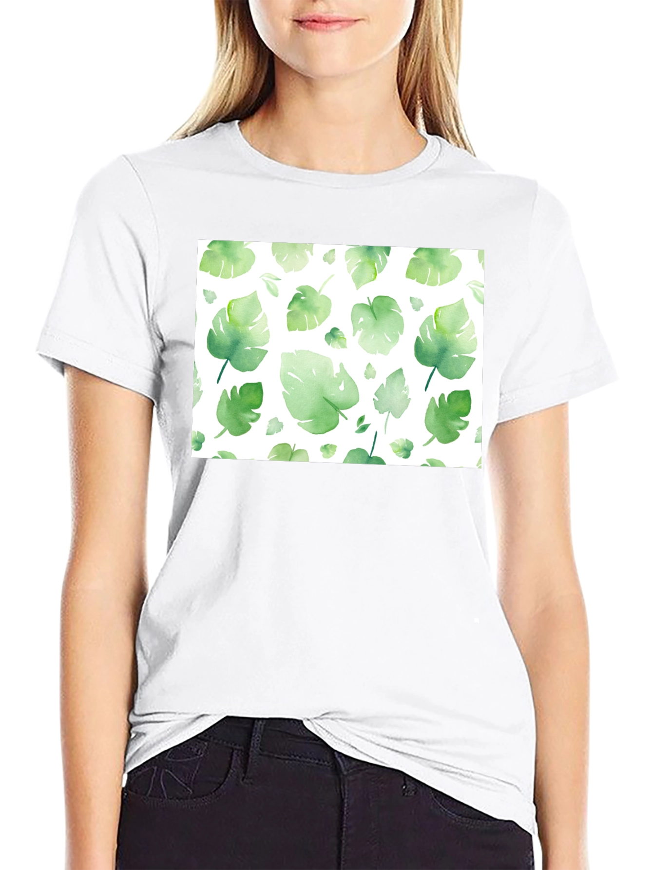 Tropical Leaf Print Black T-Shirt