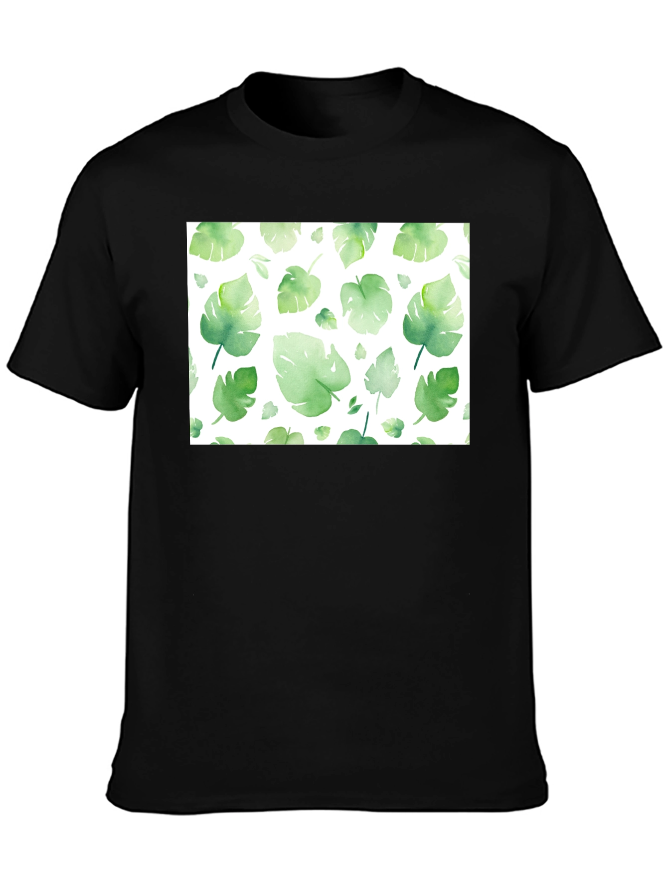 Tropical Leaf Print Black T-Shirt