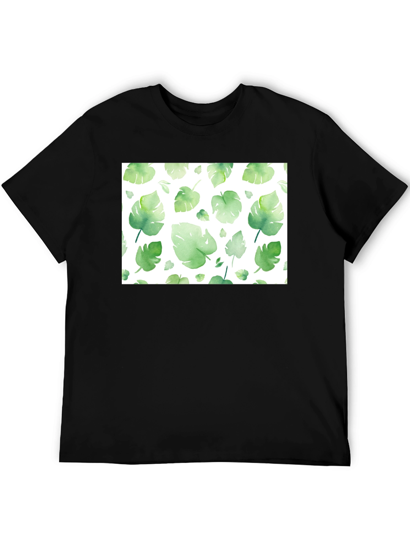 Tropical Leaf Print Black T-Shirt