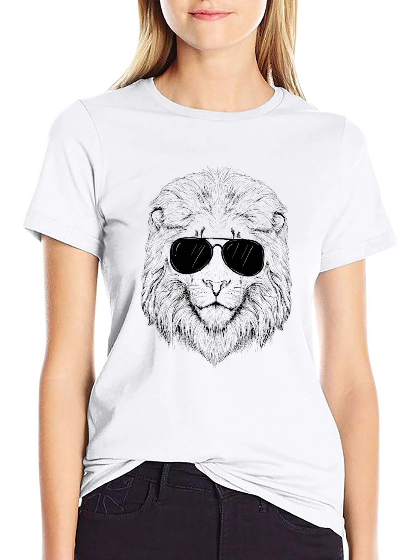 Cool Lion Graphic Tee - Black Crew Neck