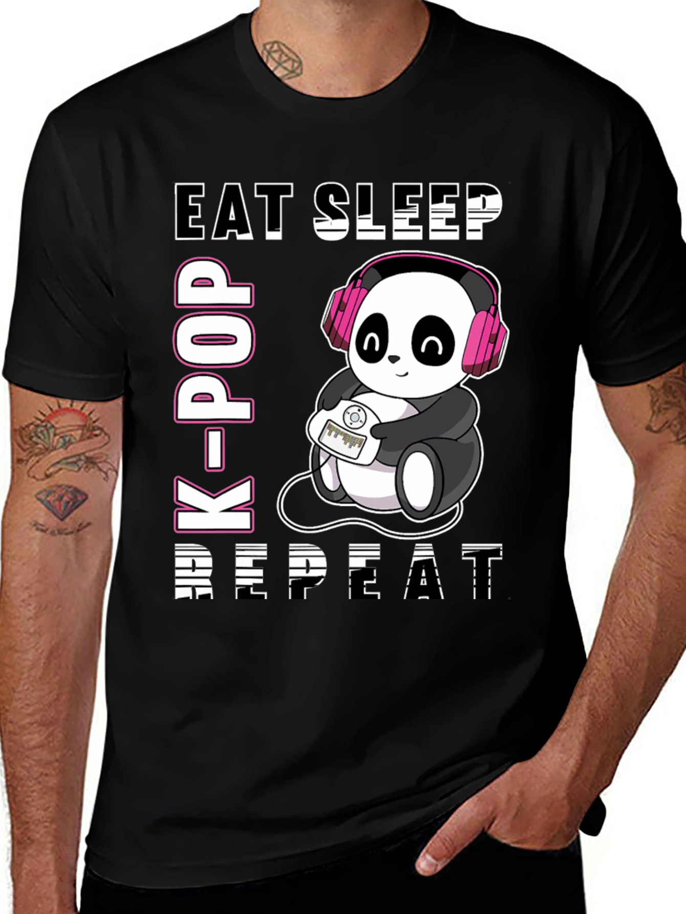 Eat Sleep K-Pop Repeat Panda T-Shirt