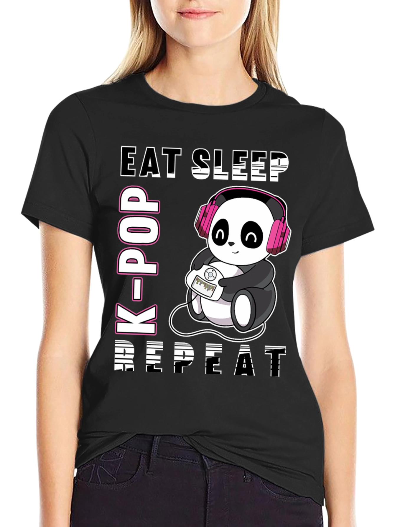 Eat Sleep K-Pop Repeat Panda T-Shirt