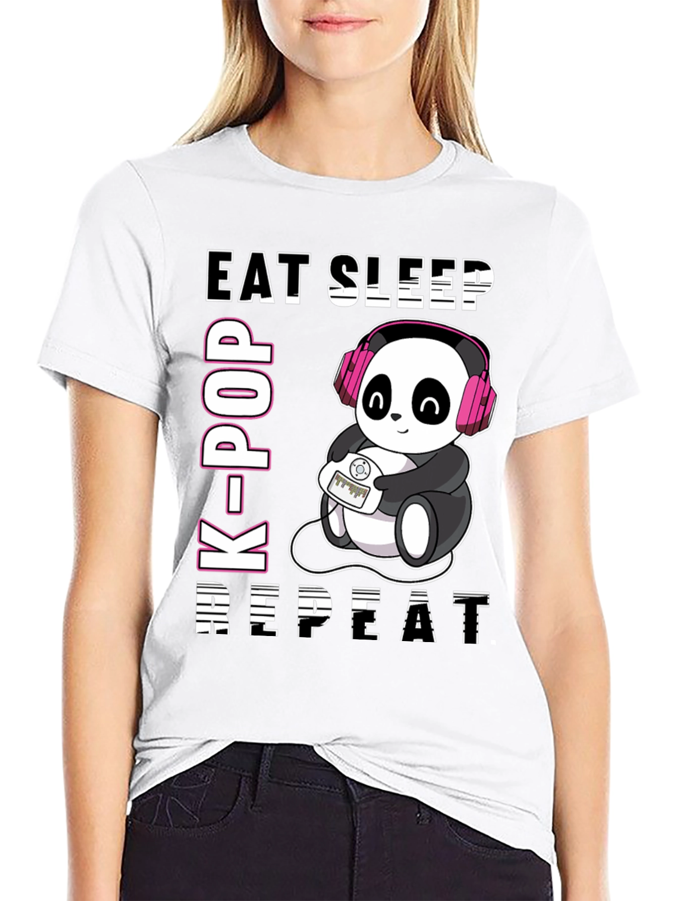 Eat Sleep K-Pop Repeat Panda T-Shirt
